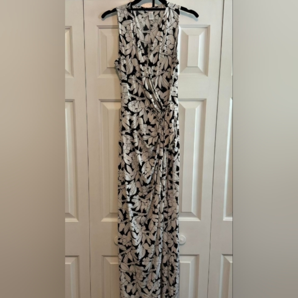 London Times Monochrome Leaf Print Maxi Dress Size 14